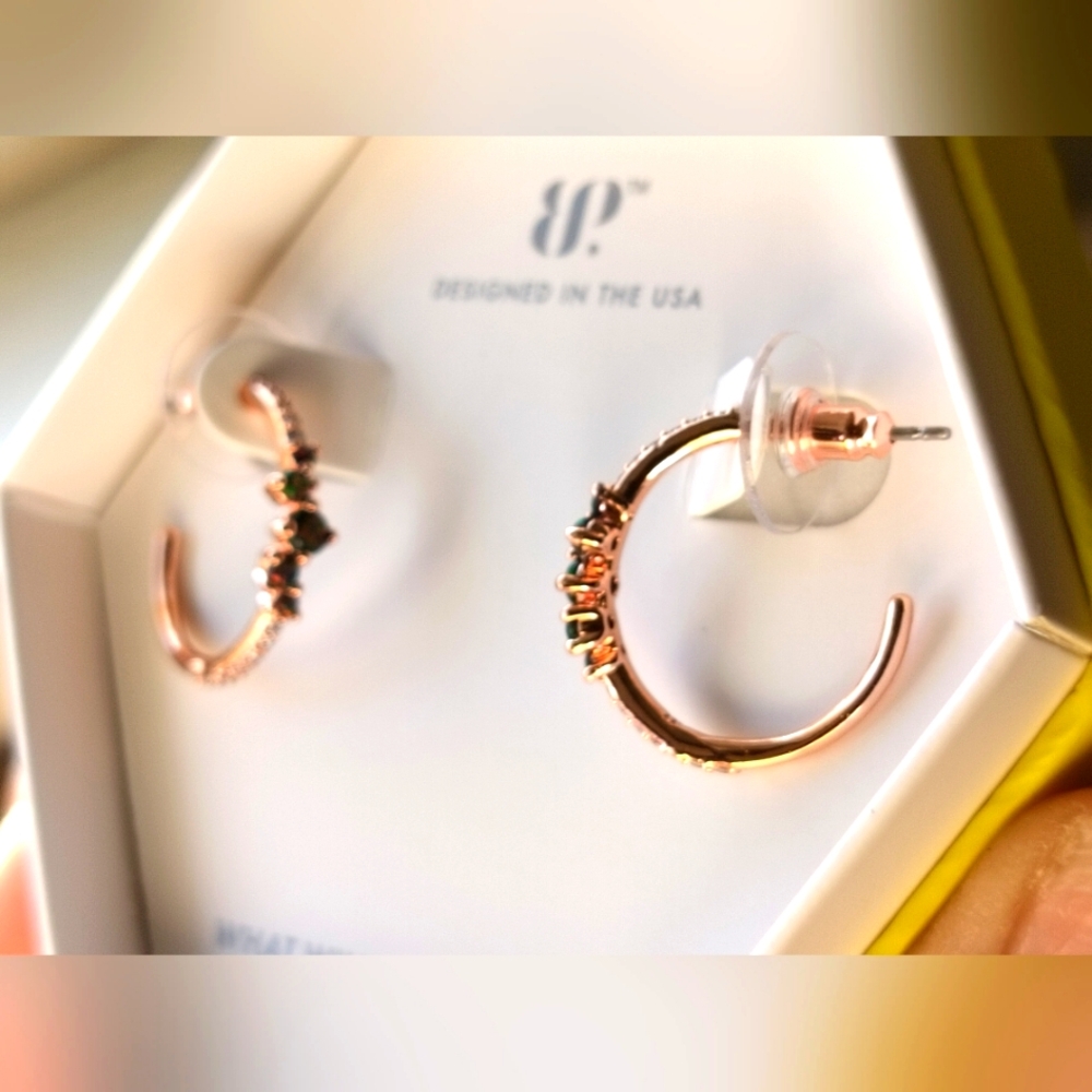 Bomb Party earrings effortless style black fire opal rose gold plating hoops